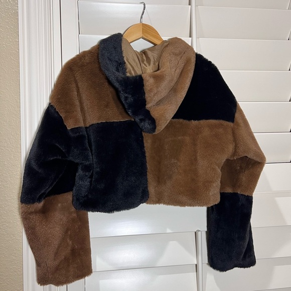 Altar'd State Patchwork Faux Fur Jacket - Black and Brown - Picture 4 of 4